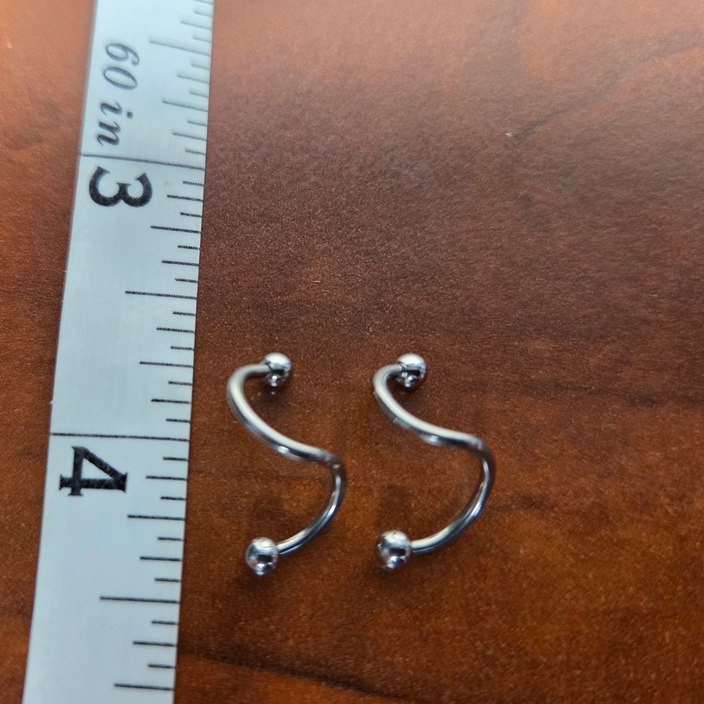 Silver Tone Twist Spiral Ball End Earrings Body Jewelry Pair